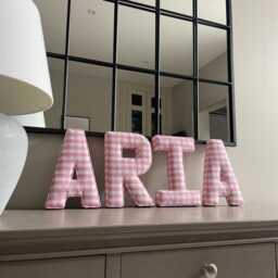 Fabric Letter - Pink Fabric Letter Nursery Inspo Gingham Print Wall Hanging - thumbnail 3