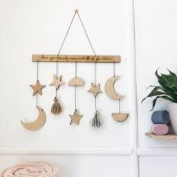 Personalised Star, Moon & Tassel Wall Hanging - Geometric Shapes Neutral Wool Tassels Nursery Decor Art Baby Mobile