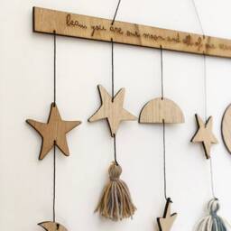 Personalised Star, Moon & Tassel Wall Hanging - Geometric Shapes Neutral Wool Tassels Nursery Decor Art Baby Mobile - thumbnail 3
