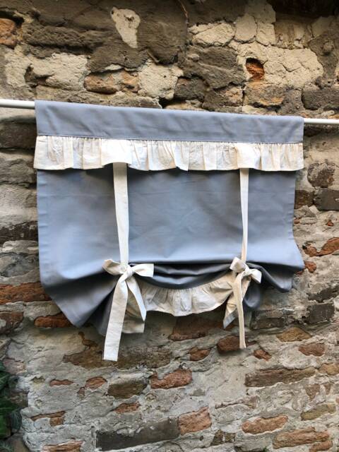 Grey Curtain Farmhouse Tie Up Valance Extra Wide Window French Country Living Room Custom Size Blind Shade With Beige Ruffle - image 1