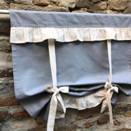 Grey Curtain Farmhouse Tie Up Valance Extra Wide Window French Country Living Room Custom Size Blind Shade With Beige Ruffle - thumbnail 2