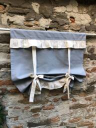 Grey Curtain Farmhouse Tie Up Valance Extra Wide Window French Country Living Room Custom Size Blind Shade With Beige Ruffle - thumbnail 1