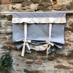 Grey Curtain Farmhouse Tie Up Valance Extra Wide Window French Country Living Room Custom Size Blind Shade With Beige Ruffle - thumbnail 3