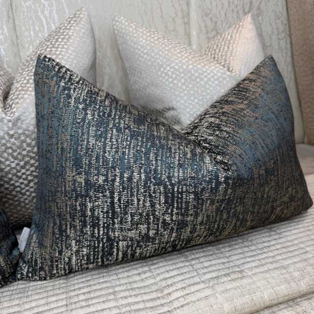 Designer Teal Gold Cushion Cover, Lumbar 12 X 20 - image 1
