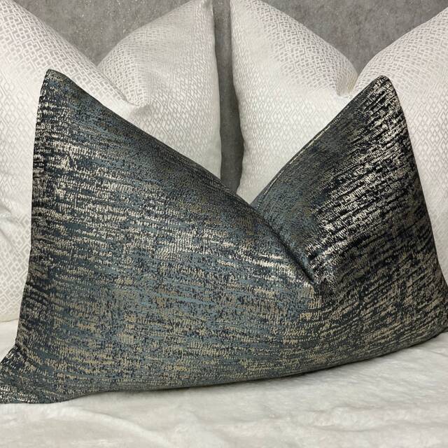 Pepin River Cushion Pillow Cover - Teal Gold For Sofa Bed Designer Fabric, Ashley Wilde Fabric- Rectangle Size Double Sided - image 1
