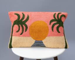 Crewel Embroidered Lumber Pillow Cover Boho Cotton Cushion - thumbnail 1