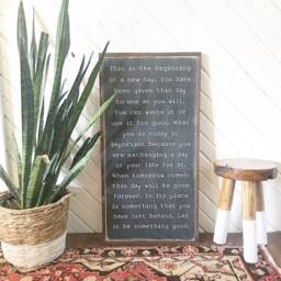 Large Wall Art/Hanging Strong Quotes Life Signs This Is The Beginning Of A New Day Typewriter Font Framed Wood Sign - thumbnail 1