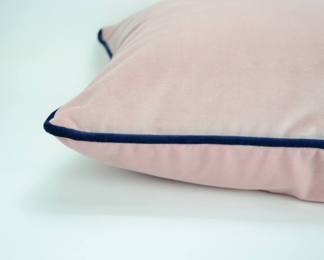 Blush Velvet Pillow Case With Navy Piping - Heavyweight Cotton Cushion Cover - image 1