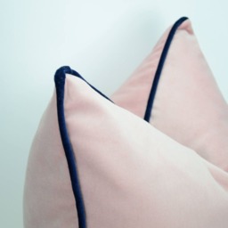 Blush Velvet Pillow Case With Navy Piping - Heavyweight Cotton Cushion Cover - thumbnail 2