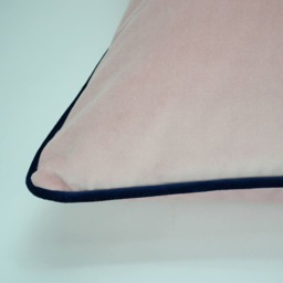Blush Velvet Pillow Case With Navy Piping - Heavyweight Cotton Cushion Cover - thumbnail 3