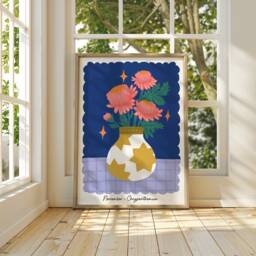 Birth Flower Print - November, Chrysanthemum Floral Wall Art Gift, Vase Illustration - thumbnail 2