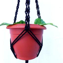Black Macrame Plant Hanger 20 Inches 3mm Hanging Planter Window Cord Wall Hanging Planter Pattern Gift Idea Indoor Or Outdoor Decor - thumbnail 3