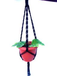 Black Macrame Plant Hanger 20 Inches 3mm Hanging Planter Window Cord Wall Hanging Planter Pattern Gift Idea Indoor Or Outdoor Decor - thumbnail 1