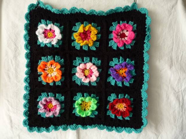 New Gipsy Cushion, Cushion Cover, Multicolored Flowers, Handmade Crochet Square - image 1