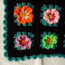 New Gipsy Cushion, Cushion Cover, Multicolored Flowers, Handmade Crochet Square - thumbnail 3