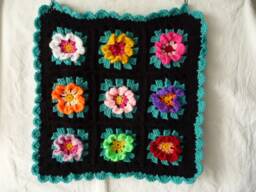 New Gipsy Cushion, Cushion Cover, Multicolored Flowers, Handmade Crochet Square - thumbnail 1