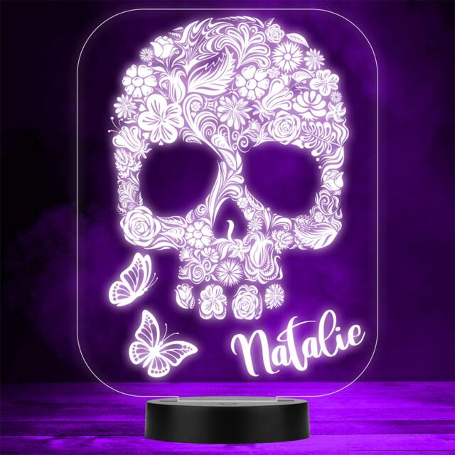 Pretty Floral Skull Shapes Gothic Butterflies Gift Colour Change Night Light - image 1