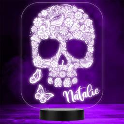 Pretty Floral Skull Shapes Gothic Butterflies Gift Colour Change Night Light - thumbnail 1