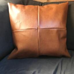 Faux Leather Pillow Cover - Carmel Brown, Buffalo White, Red, Panels, Pillow, Square Gifts Under 25, Easy