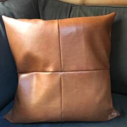 Faux Leather Pillow Cover - Carmel Brown, Buffalo White, Red, Panels, Pillow, Square Gifts Under 25, Easy - thumbnail 2