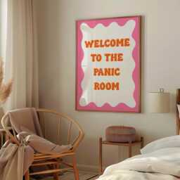 Funny Panic Room Print - Pink & Orange Bedroom Prints, Retro Quote, Print, Anxiety Trendy Prints - thumbnail 2