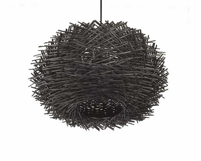 Handwoven Rattan Pendant Light, Black Bird Nest Ceiling Lighting Fixture, Rustic Countryside - image 1