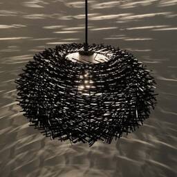 Handwoven Rattan Pendant Light, Black Bird Nest Ceiling Lighting Fixture, Rustic Countryside - thumbnail 3
