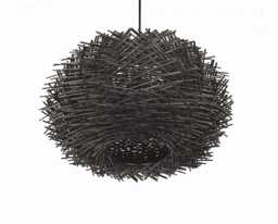 Handwoven Rattan Pendant Light, Black Bird Nest Ceiling Lighting Fixture, Rustic Countryside
