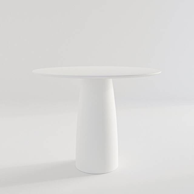 White Round Dining Table Japandi Minimalist Style, Single Base - image 1