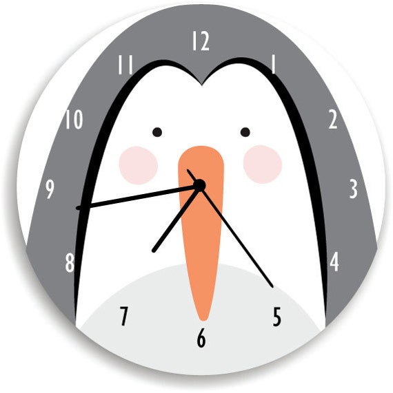 Pinguin Wall Clock , Kids Room Decor, Wall Art, Animal-Face-Clock, Black & White Nursery - image 1
