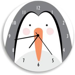 Pinguin Wall Clock , Kids Room Decor, Wall Art, Animal-Face-Clock, Black & White Nursery - thumbnail 1
