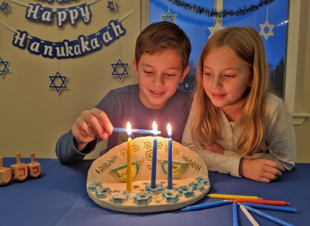 Menorah - White & Blue Birds Hanukkah Holiday - image 1