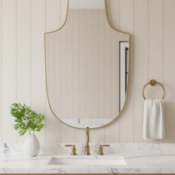 Shield Brass Mirror - Handmade Modern Bathroom Vanity Wall - thumbnail 3