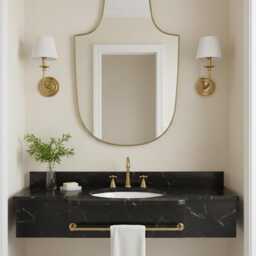 Shield Brass Mirror - Handmade Modern Bathroom Vanity Wall - thumbnail 2