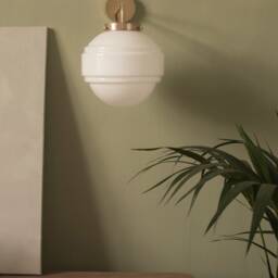 Milk Glass Wall Lamp With Brass Top, White Globe Sconce in Art Deco Style, Light, Light Fixture - thumbnail 2