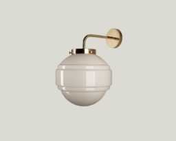 Milk Glass Wall Lamp With Brass Top, White Globe Sconce in Art Deco Style, Light, Light Fixture - thumbnail 1