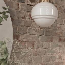 Milk Glass Wall Lamp With Brass Top, White Globe Sconce in Art Deco Style, Light, Light Fixture - thumbnail 3
