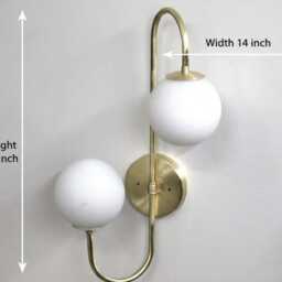 Modern Brass Double Globe Sconce - Minimalist Opal Glass Wall Light - thumbnail 3