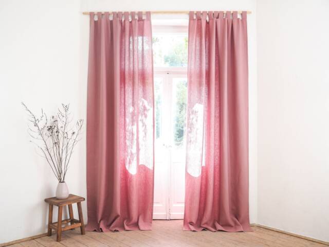 Dusty Pink Tab Top Heavy Linen - 280 G/M2 Curtain Panel Made Of Stonewashed/1 Pcs - image 1