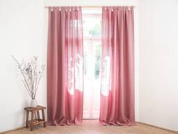 Dusty Pink Heavy Linen Curtain Panel, Tab Top Stonewashed Drape
