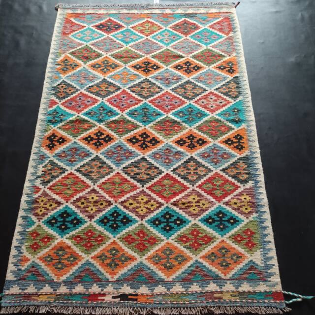 Kilim Rug Tribal, Handmade Artisan Afghan Turkish Aztec Sheep Natural Wool 225x146 cm - image 1