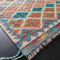 Kilim Rug Tribal, Handmade Artisan Afghan Turkish Aztec Sheep Natural Wool 225x146 cm - thumbnail 2