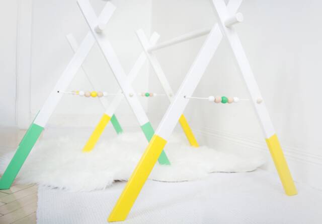 Mint & Yellow Wooden Play Gym Frame Foldable Montessori Toy - image 1