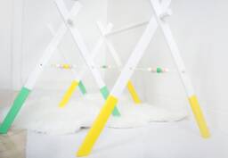 Mint & Yellow Wooden Play Gym Frame Foldable Montessori Toy
