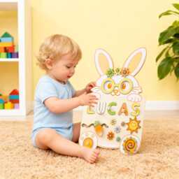 Custom Rabbit Baby Name Puzzle, Montessori Kids Busy Board, Personalized Gift Toy, 1st Birthday Gift, Easter Bunny For Toddlers - thumbnail 3