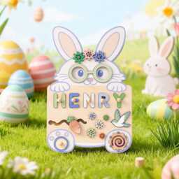Custom Rabbit Baby Name Puzzle, Montessori Kids Busy Board, Personalized Gift Toy, 1st Birthday Gift, Easter Bunny For Toddlers - thumbnail 2