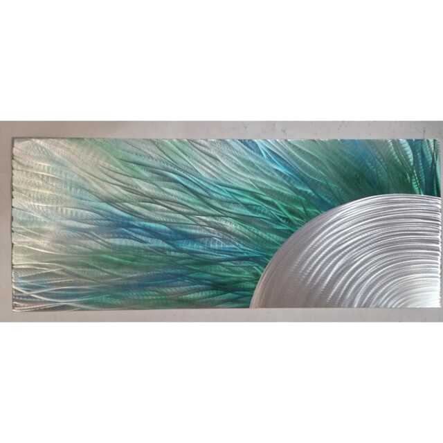 Teal Green Silver, Modern Abstract Metal Wall Art, Indoor Outdoor - image 1