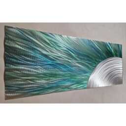 Teal Green Silver, Modern Abstract Metal Wall Art, Indoor Outdoor - thumbnail 2