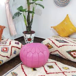 20% Off Stuffed Moroccan Leather Pouf, Pouf Ottoman, Handmade Floor Poof, Footstool, Ottoman Table, & Stools - thumbnail 2