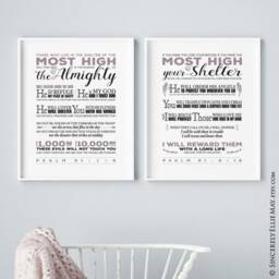 Psalm 91 Printables Powerful Wall Art - Gods Promises From Nlt Bible, Inspirational Christian Verse Poster Gift Perfect As Home Decor 40086 - thumbnail 1
